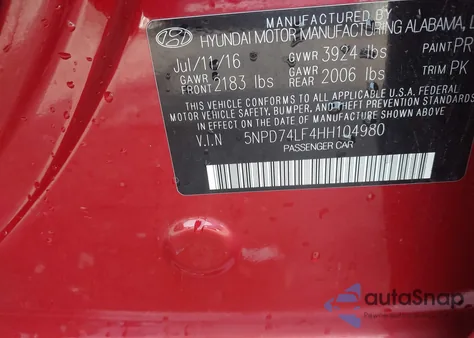 2017 Hyundai Elantra Se из США, поврежденный, VIN 5NPD74LF4HH104980